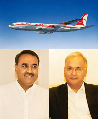 aviation minister Praful Patel and Arvind Jadhav of AI (Business Standard graphic)