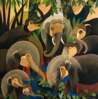 Elephants-2015-5-x-5ft-by-Artist-Senaka-Senanayake-presented-by-Grosvenor-Gallery-@-India-Art-Fair